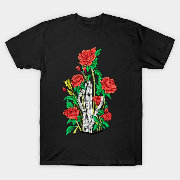 a skull hand and a red rose T-Shirt by goweshore
